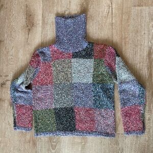 dressbarn Vintage Colorful Patchwork Turtleneck Sweater size Medium